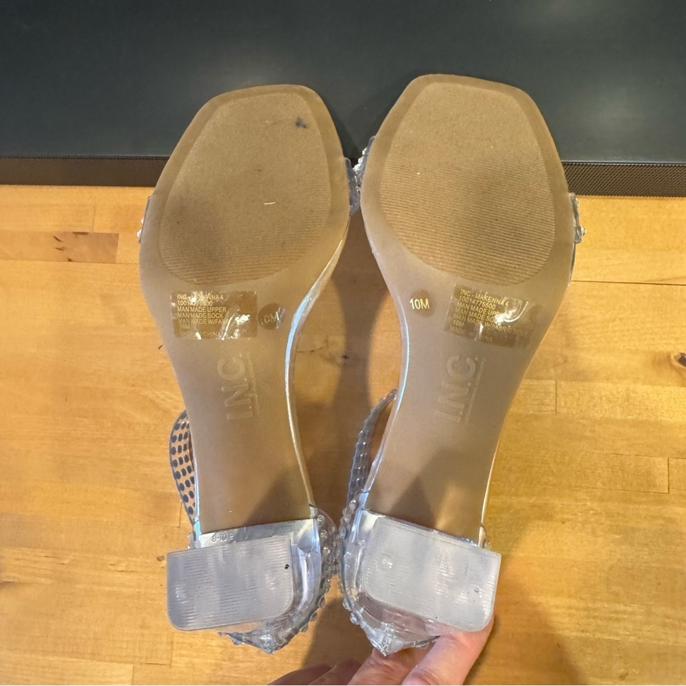 π 6/$60 New INC Clear Transparent Rhinestones Ankle Strap Size 10 Square 4β Heel - Picture 6 of 9